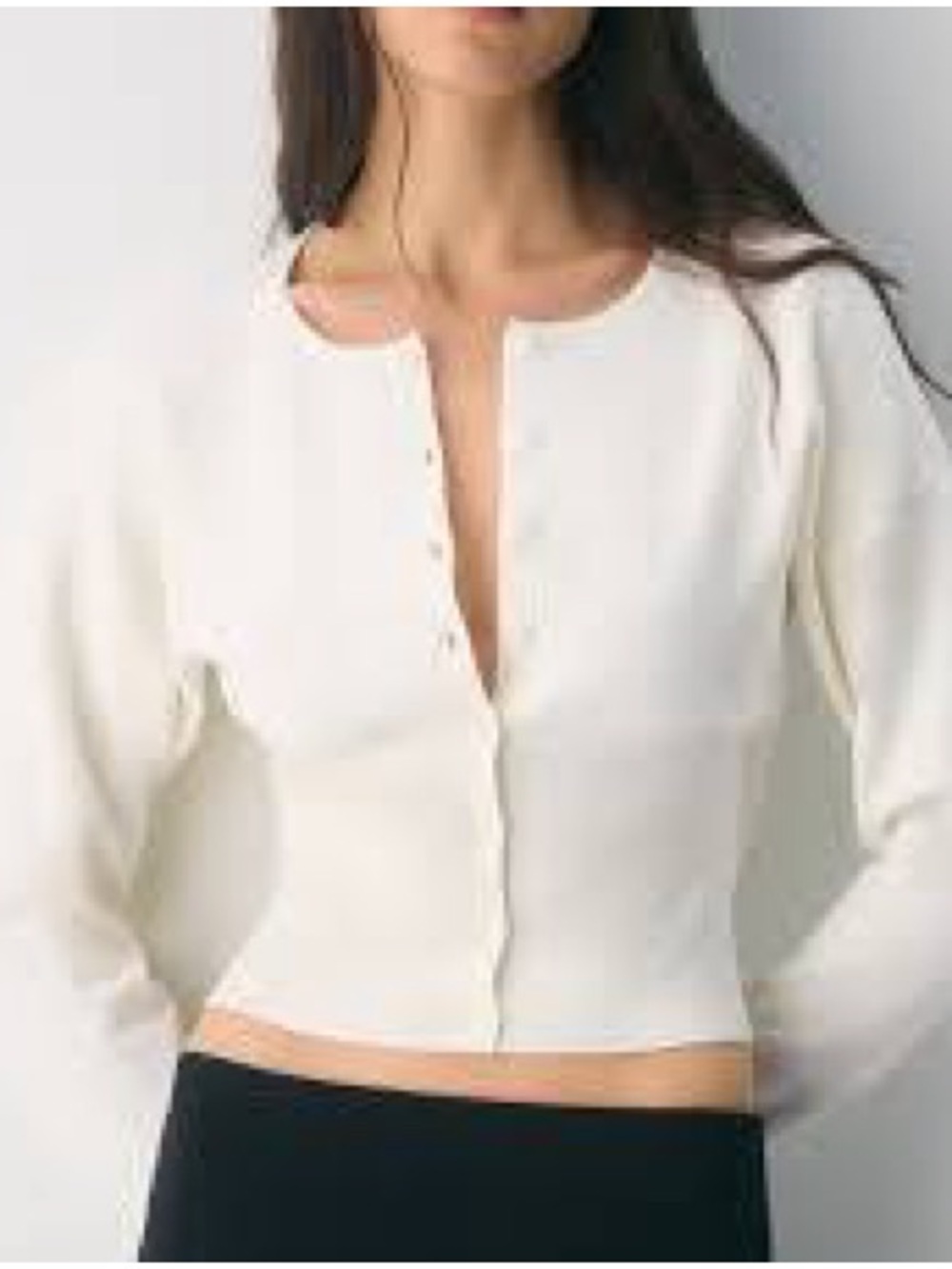 Aritzia Ivory Button-Front Ribbed Cropped Cardigan Go lightly Light Birch